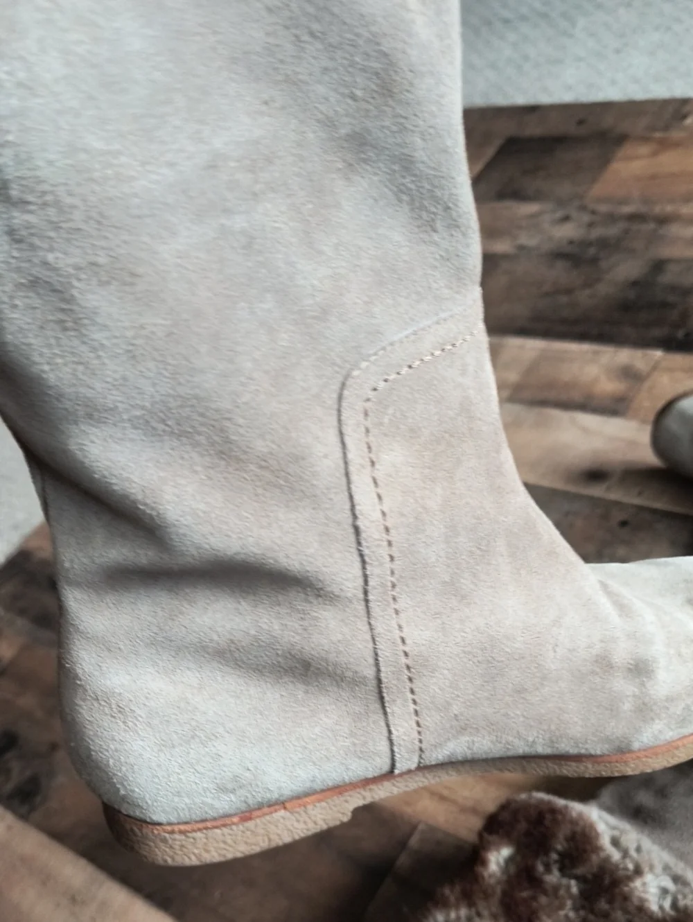Sam Edelman Orlando Beige Leather Suede Knee High Faux Trim Flat Boots Sz 7.5